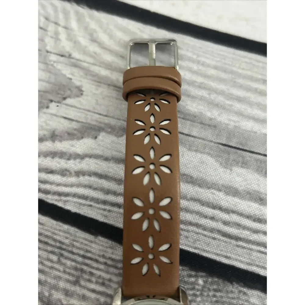 Silver Tone White Dial Brown Band Women’s Quartz Watch